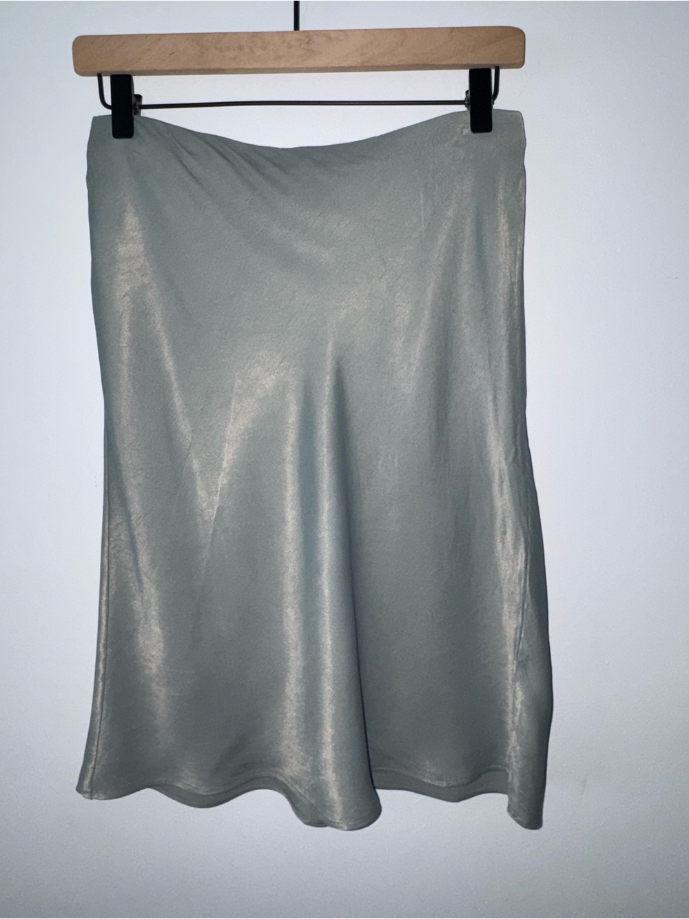 Anthropologie Tilda Knee Length Satin A-Line Midi Skirt in Light Grey